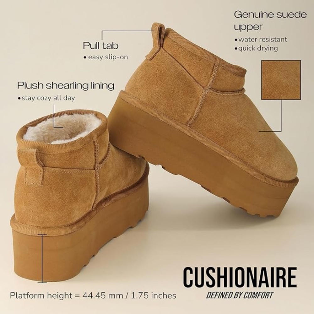 CUSHIONAIRE Hippy Women’s Platform Ankle Boots Genuine Suede in Taupe NEW - Picture 7 of 7